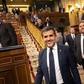 Jailed Catalan elected members of parliament Jordi Sanchez (2L) and Oriol Junqueras (2R) attend the plenary session of the lower house of parliament since last month's general election in Madrid on May 21, 2019