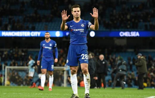 Cesar Azpilicueta acknowledges the fans after his Chelsea side were beaten 6-0 by Manchester City