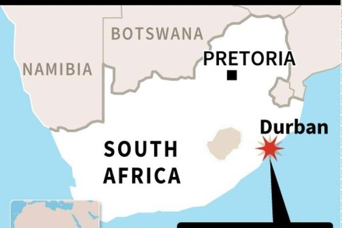 Map of South Africa locating Durban where more than 30 people were killed in floods and mudslide on Tuesday