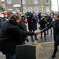 French President Emmanuel Macron, right, in the Corsican village of Cozzano on Thursday before the last public meeting of his "great national debate"