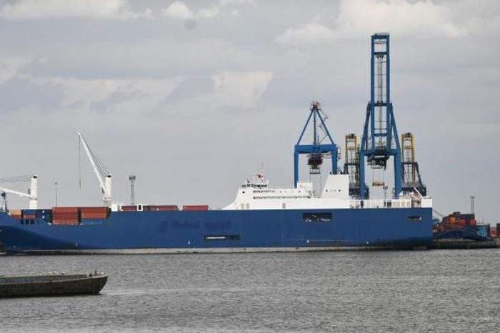 Cargo ship Bahri Yanbu, seen here at the English port of Tilbury, is due to travel to Le Havre, France, to take a shipment of French weapons to Saudi Arabia