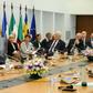 Uruguay's President Tabare Vazquez (top-L) and High Representative of the European Union for Foreign Affairs and Security Policy Federica Mogherini (top-2-L) speaking during a meeting with Ministers from more than a dozen European and Latin American st...