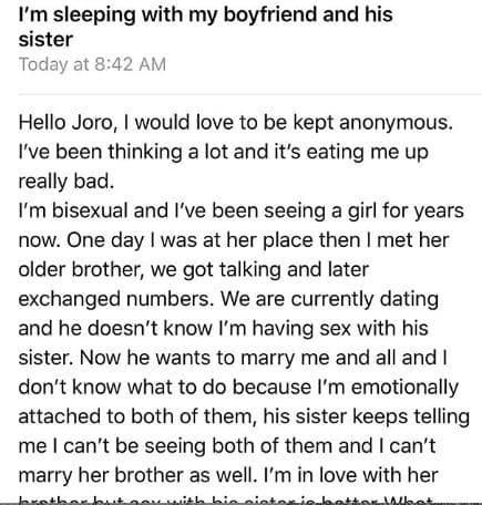 I’m sleeping with my boyfriend & his sister - Confused bisexual seeks advice