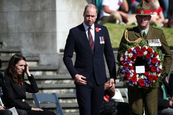 Britain's Prince William at a wreath-laying ceremony during Anzac Day commemorations in Auckland