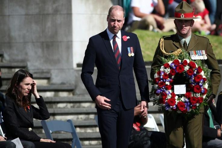 Britain's Prince William at a wreath-laying ceremony during Anzac Day commemorations in Auckland