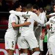 Paris Saint-Germain players celebrate one of their goals in their 4-0 win against Dijon on Tuesday