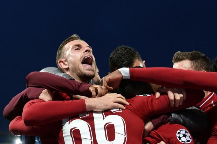 Liverpool celebrate their third goal during their 4-0 victory against Barcelona in the second leg of their Champions League semi-final at Anfield