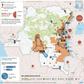 Map showing main conflict zones, refugees, food insecurity and mineral resources in the Democratic Republic of Congo.