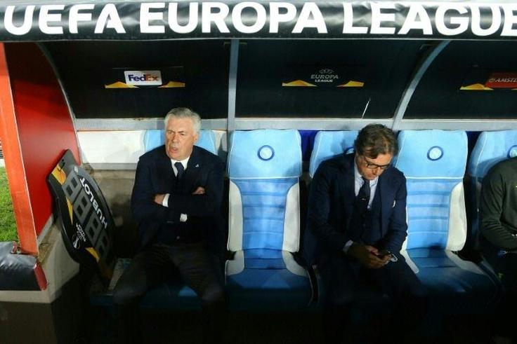 Napoli coach Carlo Ancelotti (L) has won three Champions League titles.
