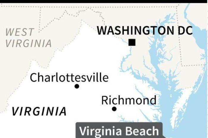 Map locating the city of Virginia Beach where at least 11 people were killed in a shooting on Friday