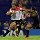 South Africa's Lions fullback Ruan Combrinck (L) vies for the ball with Argentina's Jaguares fly half Joaquin Diaz Bonilla during their Super Rugby match at Jose Amalfitani stadium in Buenos Aires, on February 16, 2019.