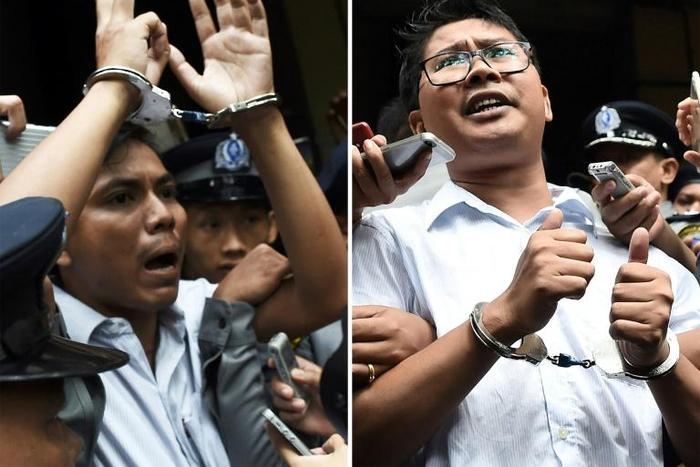 Reporters Wa Lone (R) and Kyaw Soe Oo have been behind bars since their arrest in December 2017 under Myanmar's Official Secrets Act