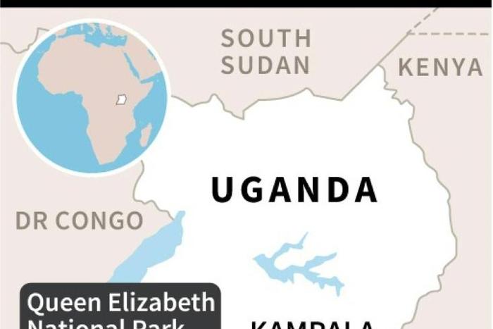Map of Uganda locating the Queen Elizabeth National Park where an American tourist, driver were freed after ranson paid