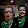 Protesters in Buenos Aires sported the green and purple favored by women's rights groups in Argentina