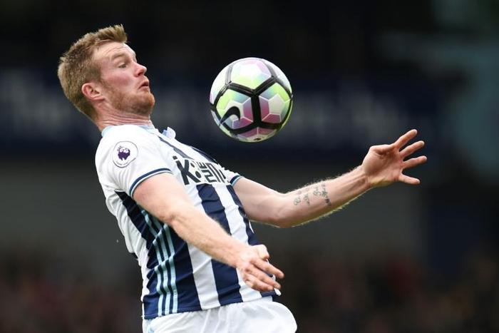 The Baggies' hope of an immediate return to the top-flight were dented when captain Chris Brunt (pictured May 2017) was sent-off 10 minutes from the end of normal time
