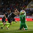 Narrow lead: Manchester City's Sergio Aguero (right) celebrates his winner at Burnley