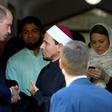 Imam Gamal Fouda of Al Noor mosque in Christchurch bids farewell to Britain's Prince William after his visit