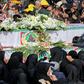 Iranians mourn on February 16, 2019 at the coffins of Revolutionary Guards members killed in a suicide attack