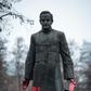 Video footage on social media showed men using a rope to topple the statue of Father Henryk Jankowski, pictured December 2018 after it was vandalized with paint over the accusations against him of paedophilia