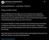 Ablakwa, Fiifi Kwetey, Sam George, others react to death of Omane Boamah, Murtala Mohammed and 6 others