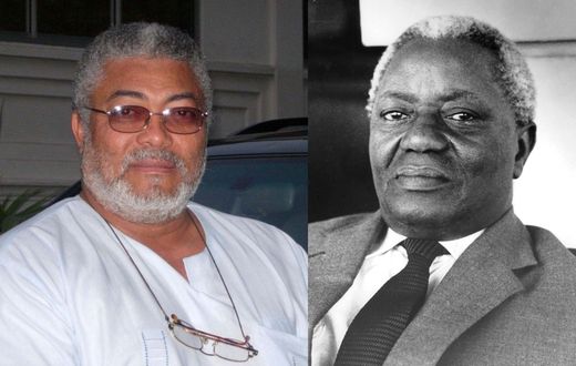 Late former President Jerry John Rawlings and late renowned politician Dr Joseph Boakye (J.B.) Danquah.