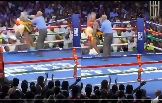 Angry Bukom boxer throws opponent outside the ring after taking heavy 'blows' (Video)