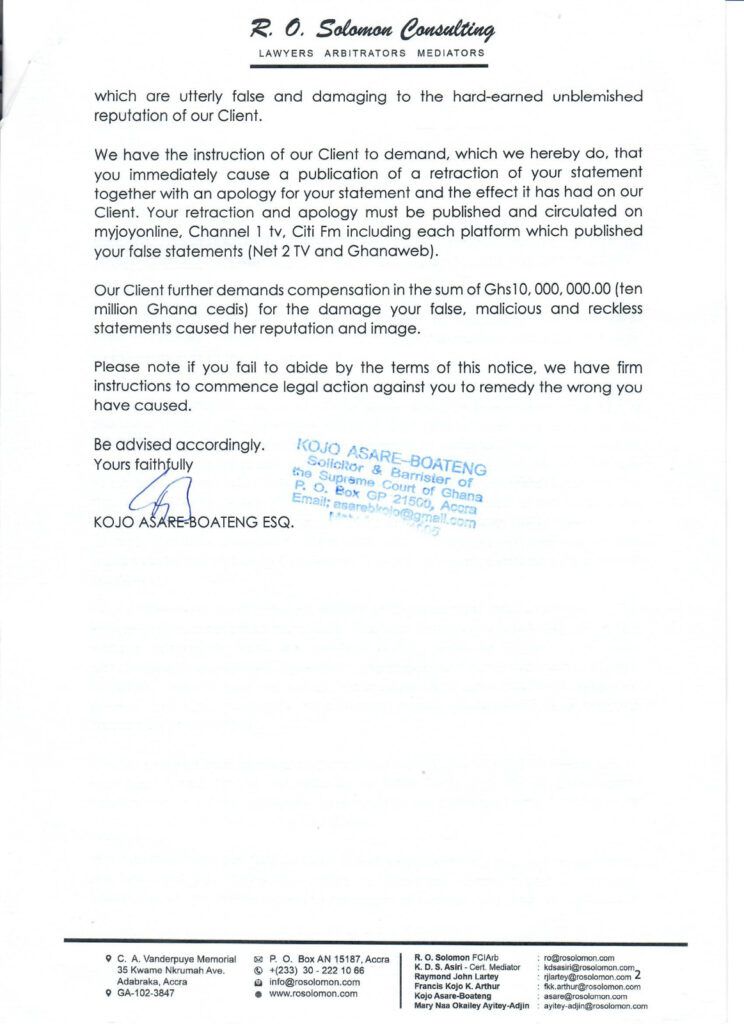 Joyce Bawa Mogtari demands GH¢10 million, apology from Abronye DC for defamation