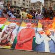 Protesters burn pictures of Indian Prime Minister Narendra Modi during a protest in Hyderabad after India stripped Kashmir of its autonomy: the UN Security Council is to hold a rare meeting on the Himalayan region on Friday