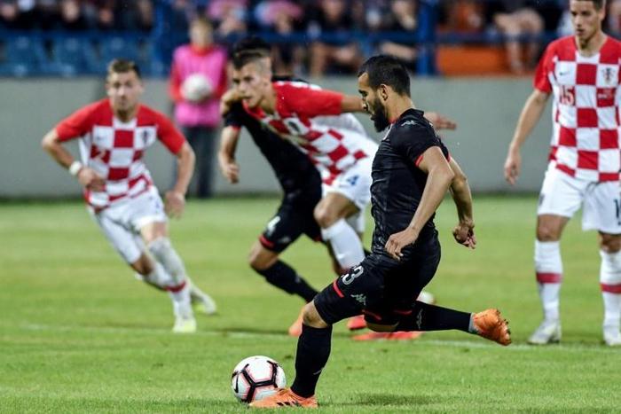 Tunisia's Naim Sliti scores a penalty against World Cup runners-up Croatia