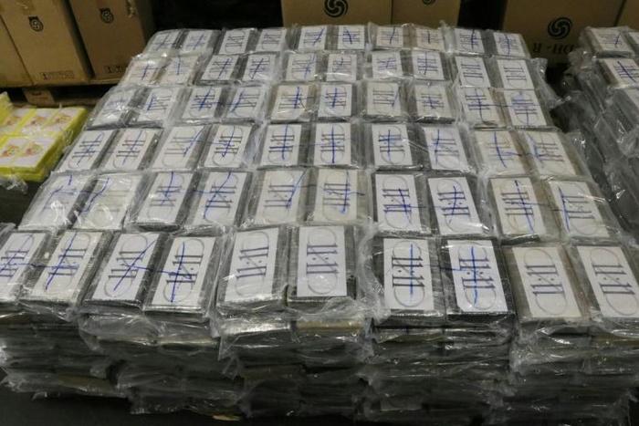 This Handout photo by the Hamburg Customs Investigation Office on August 2, shows the 4.5 tonne cocaine shipment they seized, the country's largest ever