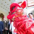 Venezuela's President Nicolas Maduro (L) and China's ambassador to Venezuela Li Baorong (C) watch a performance of a Chinese lion during a celebration marking 45 years of ties between the two countries, in June 2019