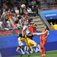 Alexandra Popp clipped the bar with a first-half hedaer but suffered a painful collision with goalkeeper Shimeng Peng