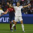 Lucy Bronze can't hide her delight after putting England 3-0 up against Norway in their World Cup quarter-final