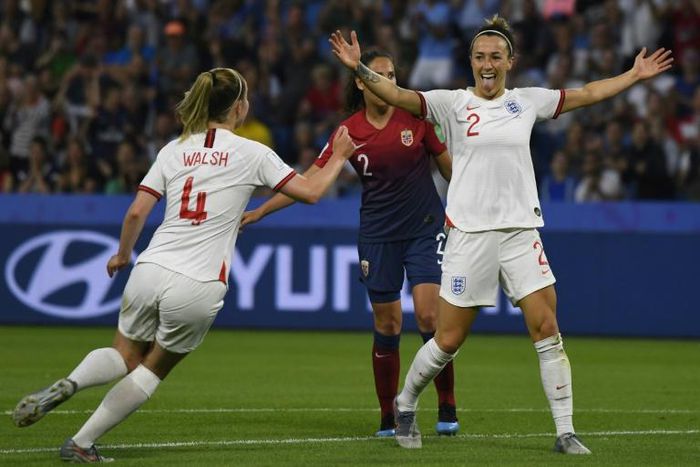 Lucy Bronze can't hide her delight after putting England 3-0 up against Norway in their World Cup quarter-final