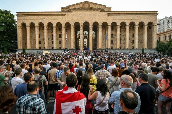 Georgians began protesting in front of the Parliament building in Tbilisi last week