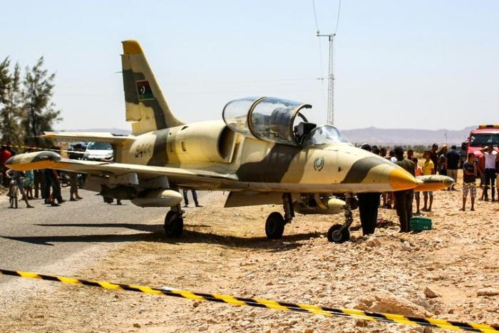 Libyan L-39 Albatros warplane belonging to forces of strongman Khalifa Haftar, after it made an emergency landing last month in southeast Tunisia