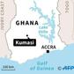 Map shows location of Kumasi, where the two women were kidnapped