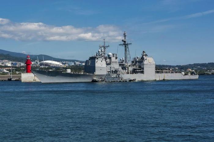 The Ticonderoga-class guided-missile cruiser USS Antietam in port in Jeju, South Korea in 2018