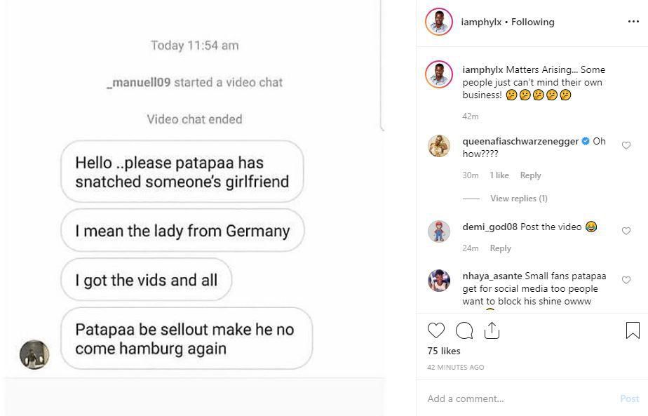 Patapaa has allegedly snatched someone's girlfriend
