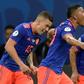 Roger Martinez (center) celebrates the opening goal as Colombia beat Argentina 2-0 in Salvador