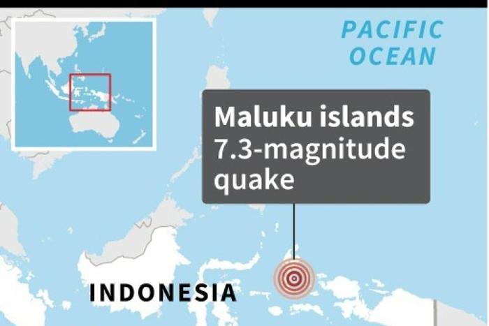 Map of Indonesia locating a 7.3-magnitude quake Sunday.