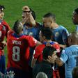 Chile and Uruguay players argue during their 2015 Copa America clash in Santiago