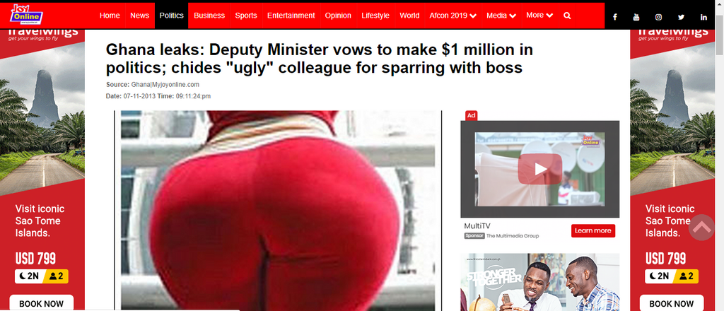 Joy FM's story headline and photo