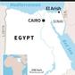 Map of Egypt locating El-Arish, near where seven police officers have been killed in a jihadist attack