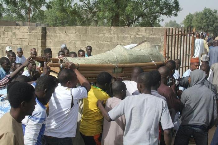 Funeral of a victim of a suspected jihadist attack in Maiduguri, the capital of Borno state, in the runup to elections in February. The assailants targeted a convoy carrying a state governor, killing four people