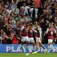 Aston Villa's Wesley (L) celebrates with his team-mates after scoring against Everton