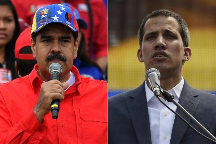 Venezuelan opposition leader Juan Guaido (R) declared himself acting president in January, but Nicolas Maduro (L) remains in office, and their power struggle drags on