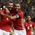 Ahmed Elmohamady (R) celebrates scoring for Egypt against Tunisia last year in a 2019 Africa Cup of Nations qualifier