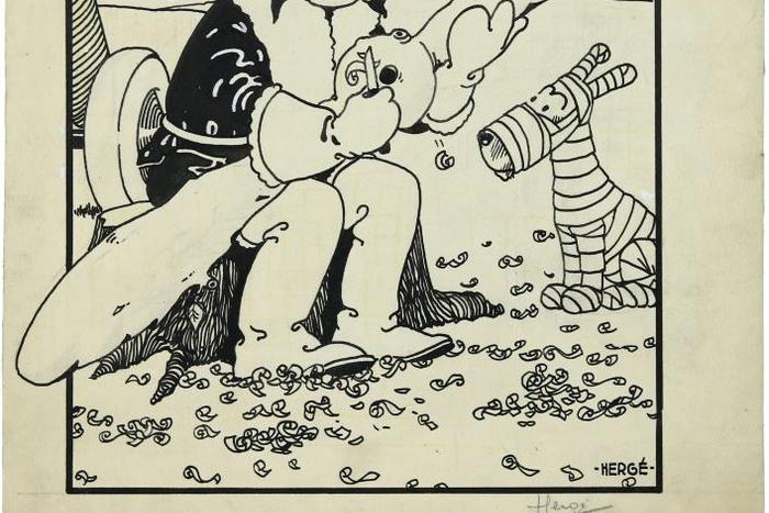 An illustration used in the first magazine cover of young adventurer Tintin sold at auction on June 8, 2019 for $1.1 million