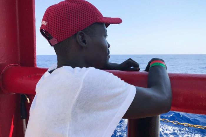 Djibril, a 24-year-old migrant from Chad, is one of more than 350 people who have been rescued in the Mediterranean by the Ocean Viking since Friday